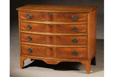 Federal Inlaid and Crossbanded Figured Birch and Maple Bow-Front Chest of Drawers Portsmouth, NH, Circa 1810