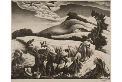 Thomas Hart Benton Cradling Wheat, 1939 Lithograph and ink 9 1/2 x 12 inches Gift of Josephine Chandler, San Jose 1982.76