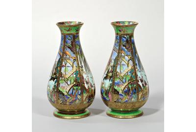 Pair of Wedgwood Fairyland Lustre Pillar Vases, England, c.  1925 (Lot 384, Estimate $4,000-6,000)