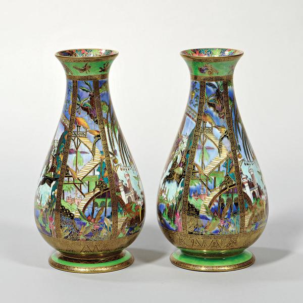 Pair of Wedgwood Fairyland Lustre Pillar Vases, England, c.  1925 (Lot 384, Estimate $4,000-6,000)