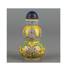 Fine and very rare Famille Rose enameled double-gourd-shape glass snuff bottle, Qianlong, Chinese Imperial Palace Workshops, 4-character mark (1736-1780).  Similar to example auctioned by Christie’s NY in 2006 for $329,600.  Est.  £50,000-£75,000