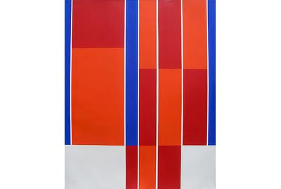 Ilya Bolotowsky, Red Blue White Rectangles, 1973, Acrylic on Canvas, 60"x48"