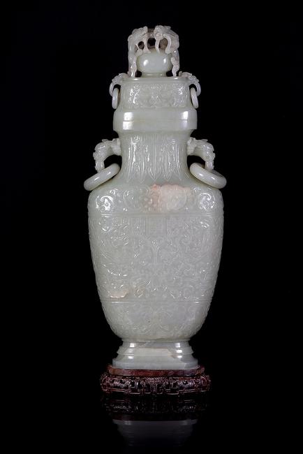 early 20th c.  Large Chinese Celadon Vase & Cover