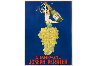 Joseph Stall, Champagne Joseph Perrier, 1920.  Stall’s fanciful “grape lady” expresses the fun that champagne brings to every occasion.  