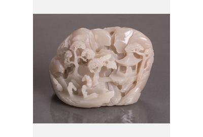 Lot 40 A Chinese Carved White Hetian Nephrite Jade Boulder