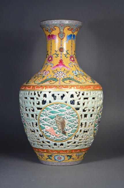 Lot 421: Chinese Qing Period Reticulated Vase with Carp Qianlong ($30,000-60,000)