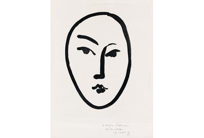 Lot 424: Henri Matisse, Grand Masque, aquatint, inscribed to model Nadia Sednaoui, 1948.  Sold May 8, 2018 for $87,500, a record for the work.  (Pre-sale estimate: $50,000 to $80,000)