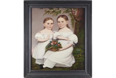 The top lot of the auction was this Hannah Fairfield double oil portrait of Lucy Adams Tracy and Ellen Nichols Tracy, circa 1839, that attained $21,250.