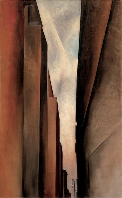 Georgia O’Keeffe, A Street, 1926, oil on canvas, 48 1/8 x 29 7/8 (12.2 x 75.9), Georgia O’Keeffe Museum.  Gift of The Burnett Foundation (1997.06.022), © Georgia O’Keeffe Museum 