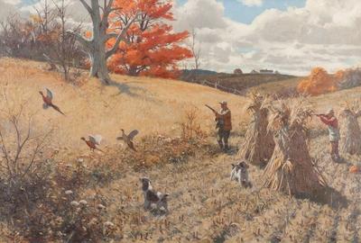 Aiden Lassell Ripley, "Springers and Pheasants," 1948, Oil on canvas, 35.5 by 48 inches, Estimate: $100,000-$200,000