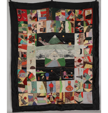 Rare African American World Geography pictorial quilt, made by the Lomax sisters, Kentucky, circa 1940s-1950s, rayon, silk and cotton.  96"h, 77"w.  