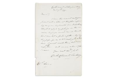 Lot 49: Charles Coatesworth Pinckney, Autograph Letter Signed, sending condolences after Washington’s death, Harper’s Ferry, 1799.  Sold June 21, 2018 for $16,250.  (Pre-sale estimate $7,000 to $10,000)