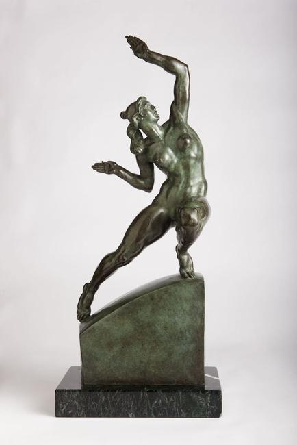 Donald De Lue, American (1897-1988) New Day, 1976 Bronze, 26 inches tall Bronze with Renaissance Brown and Pompeiian Green patinas.  Number 3 of an edition of 12.  