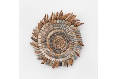 Mary Bauermeister (b.1934), Wirbel, 2008, stones, wood and sand adhered to particle board, 39 x 35 x 3 1/2 inches / 99.1 x 88.9 x 8.9 cm