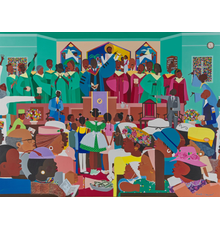 Lot 20.  Varnette P.  Honeywood, Jesus Loves Me, 1983, acrylic on canvas, 36 x 48 in., $10,000-20,000