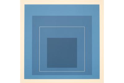 Josef Albers, “White Line Squares XIII,” 1966–1970.  Lithograph on paper, 21 x 21 inches.  Gift of the Docent Council.  1979.06.  “Break + Bleed” on view at San José Museum of Art June 4, 2021–January 31, 2022.