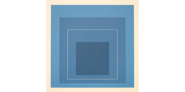 Josef Albers, “White Line Squares XIII,” 1966–1970.  Lithograph on paper, 21 x 21 inches.  Gift of the Docent Council.  1979.06.  “Break + Bleed” on view at San José Museum of Art June 4, 2021–January 31, 2022.