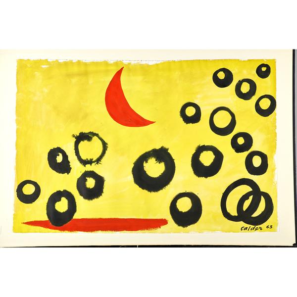 Lot 514, Alexander Calder (American, 1898-1976), The Yellow Sky, 1963, Gouache and ink on paper, $60,000-$80,000.