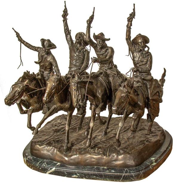 Frederic Remington bronze titled Coming Through the Rye, one of Remington’s all-time classic sculptures, 20 inches tall, #22 of 100 (est.  $4,000-$6,000).