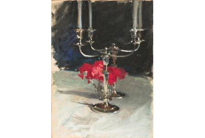 Lot 51.  John Singer Sargent, "Candelabra with Roses," oil, 21 x 16 in., Est.  $50,000-100,000