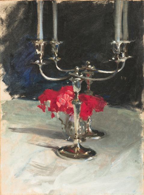 Lot 51.  John Singer Sargent, "Candelabra with Roses," oil, 21 x 16 in., Est.  $50,000-100,000