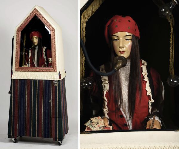 Extremely rare Esmeralda 5-cent fortune teller, manufacturer unknown, accompanied by cylinder record player and record, sold for $78,000 against an estimate of $20,000-$35,000