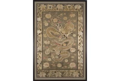 "Dragon and Flaming Pearl".  Japan, Meiji period, Silk thread embroidery, 96 x 60 in.