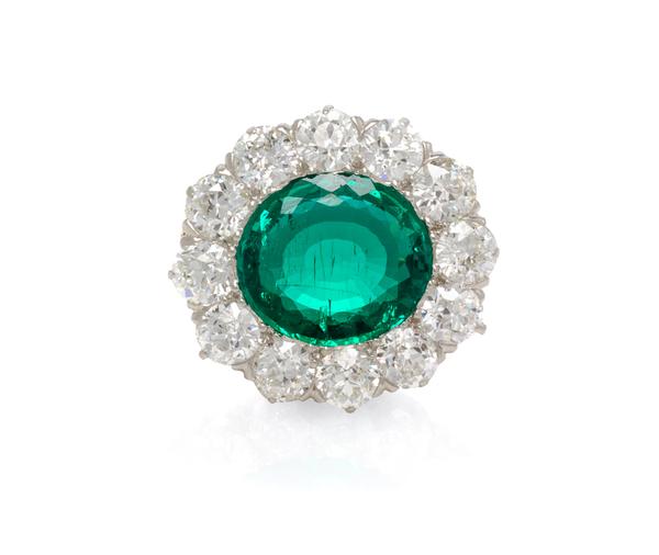 A Fine Platinum, Yellow Gold, Emerald and Diamond Brooch, Tiffany & Co.