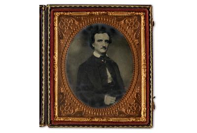 Sixth-plate tintype after a daguerreotype of Edgar Allan Poe, circa 1849-50s.  Estimate $10,000 to $15,000.