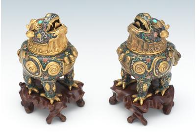 1308.  A Pair of Luduan-Form Cloisonne Censers