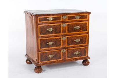 lot 1227.  18th Century English Oyster Burl Veneered Chest of Drawers estimated $1,800-$2,800