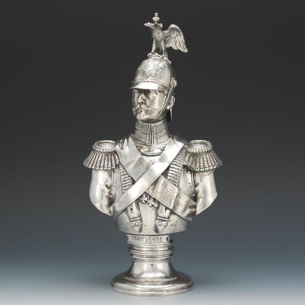 A Rare Morozov Russian 84 Silver Bust of Emperor Nicholas I after Friedrich August Theodor Dietrich, St.  Petersburg, 1896