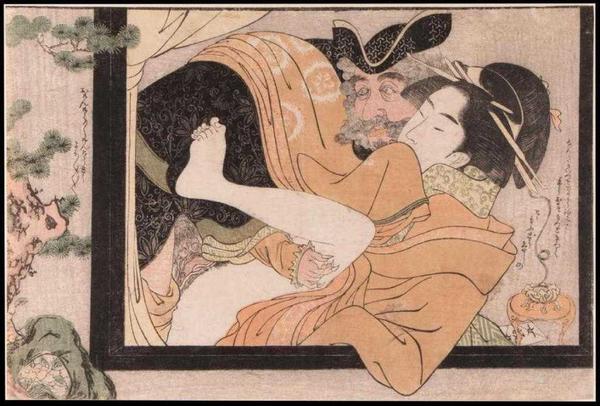 Going up for bid: Lot 36: Artist: Rekisentei EIRI (fl.  1790-1800).  Title: Dutchman & Maruyama Courtesan.  Estimate: $1500-2500.