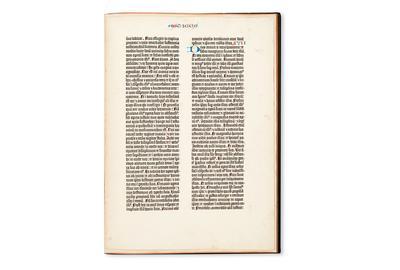 Single leaf from a paper copy of the Gutenberg Bible, Mainz, 1455, in a copy of Newton's A Noble Fragment.  Estimate $40,000 to $60,000.  