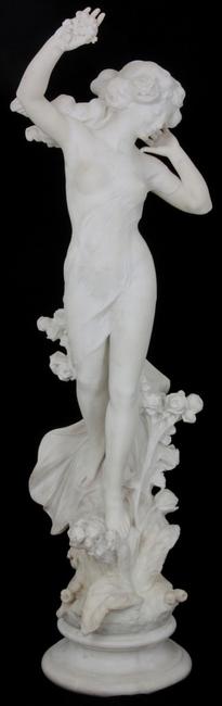 Carved Carrara marble sculpture of a standing nude woman by Italian artist Pasquale Romanelli (1812-1887), 60 inches tall, with no damage or repairs (est.  $30,000-$45,000).