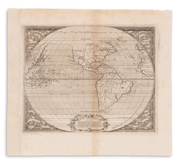 Lot 77: Richard Hakluyt, Novus Orbis, engraved folding map, showing first printed use of “Virginia,” Paris, 1587.  Sold December 5, 2017 for $80,000.  (Pre-sale estimate: $40,000 to $60,000)