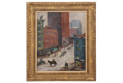 Leading a fine grouping of paintings is a signed George Benjamin Luks ($6/9,000) oil on canvas, “Lower Manhattan,” 19½ by 15½ inches.