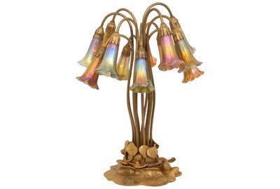 Tiffany Studios 12-light “Lily” table lamp ($30/50,000), circa 1910.