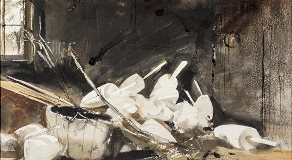 Andrew Newell Wyeth (1917-2009), Pot Buoys, 1954, watercolor, 8 1/2 by 15 inches, sold for $90,000