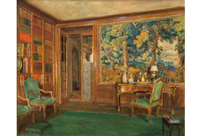 Walter Gay (American, 1856-1937), "The Library of Mrs.  Oliver Gould Jennings", oil on canvas, 18 1/2 x 21 1/2 in., estimate: $20,000-40,000