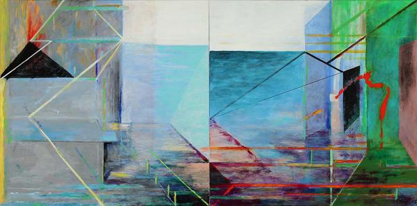 Richard Stout, A Day at Rollover Bay, 2015, acrylic on canvas, 30x60 inches