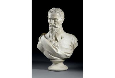 Bust of Michelangelo wearing Van Dyck costume, 1834, G.  Rigali, plaster Exhibitor: William Agnew