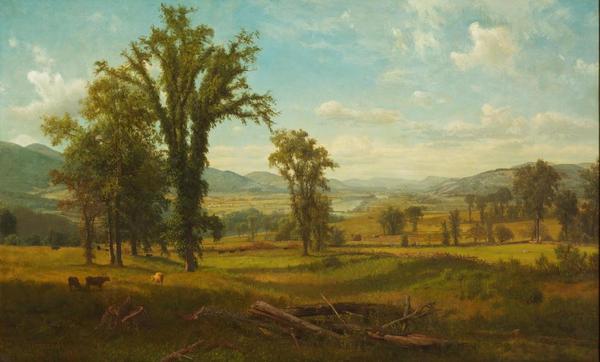 Albert Bierstadt, Connecticut River Valley, Claremont, New Hampshire, 1868.  Oil on canvas, 27 x 44 inches.  Signed and dated lower left: ABierstadt 1868.  The Berkshire Museum, Pittsfield, Massachusetts, gift of the estate of Z.  Marshall Crane.  