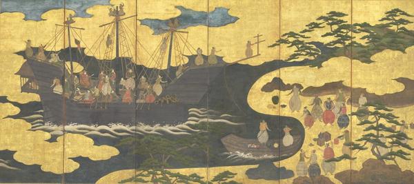 A six-panel Nanban screen late 16th- early 17th century, A Portuguese Ship Comes to Trade Estimate: $700,000-900,000 