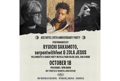 Ace Hotel 20th Anniversary Party with performances by Ryuichi Sakamoto, serpentwithfeet, Zola Jesus and more