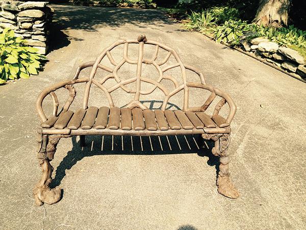 At the Adirondack Museum’s Antiques Show and Sale, Saturday and Sunday, Sept.  19 and 20, displays will include authentic historic Adirondack pieces, including this century-old bench with unusual “paw feet,” from Appleton Manor Antiques (New Ipswich, N.H.).