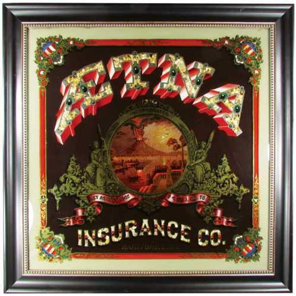 This Aetna Insurance Company reverse glass painted sign was the top lot of the auction, selling for $51,300 in Ann Arbor, Mich.