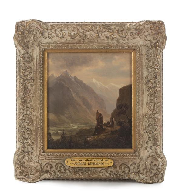 Oil on board attributed to Albert Bierstadt (1830-1902), titled Valley of Meringen, Switzerland (est.  $4,000-$6,000).