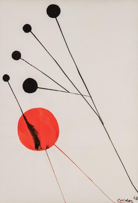 Original gouache on paper by Alexander Calder (Am., 1898-1976), titled Fleurs d'Ete, artist signed and dated (est.  $50,000-$75,000).