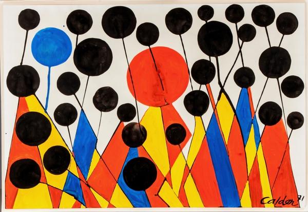 This original work by Alexander Calder (Am., 1898-1976), titled Bosbies & Uniforms,is expected to fetch $60,000-$80,000 at Cottone Auctions, Sept.  25th-26th.